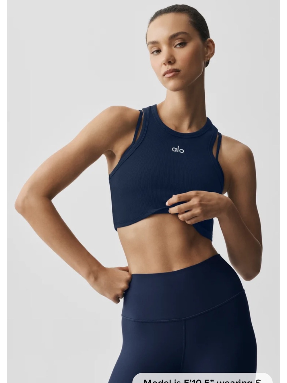 ALO Yoga Navy Ribbed Double-Strap Crop Tank